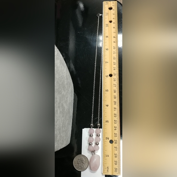 Rose Quartz Necklace Natural Gemstone Crystal Pendant Stainless-Steel Chain - Picture 14 of 16